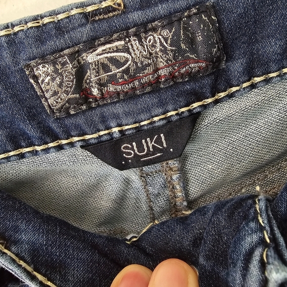 Silver Jeans Womens 28 Blue Suki Capri Denim Pants Thick Stitch Embroidered - Picture 6 of 14